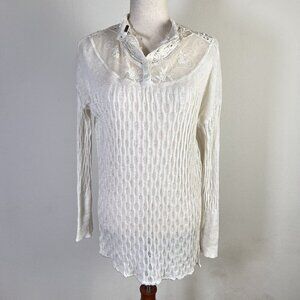 Free‎ People Cream Sweater Size XS Lace Collar Mesh Detailing Cottagecore Boho